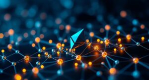 Ethereum blockchain technology concept with glowing network nodes